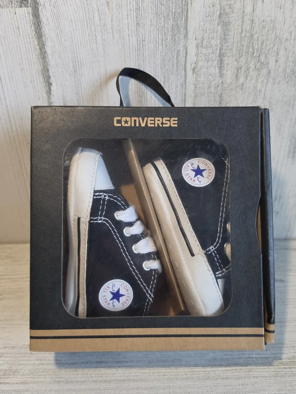 Converse First Star Baby Crib Shoes Size 2 3-6M Black White Chuck Taylor w Box
